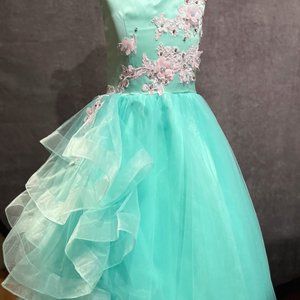 Stunning Size 8 Girls Aqua/Pink Photography, Formal, Junior Bridesmaid Gown NEW